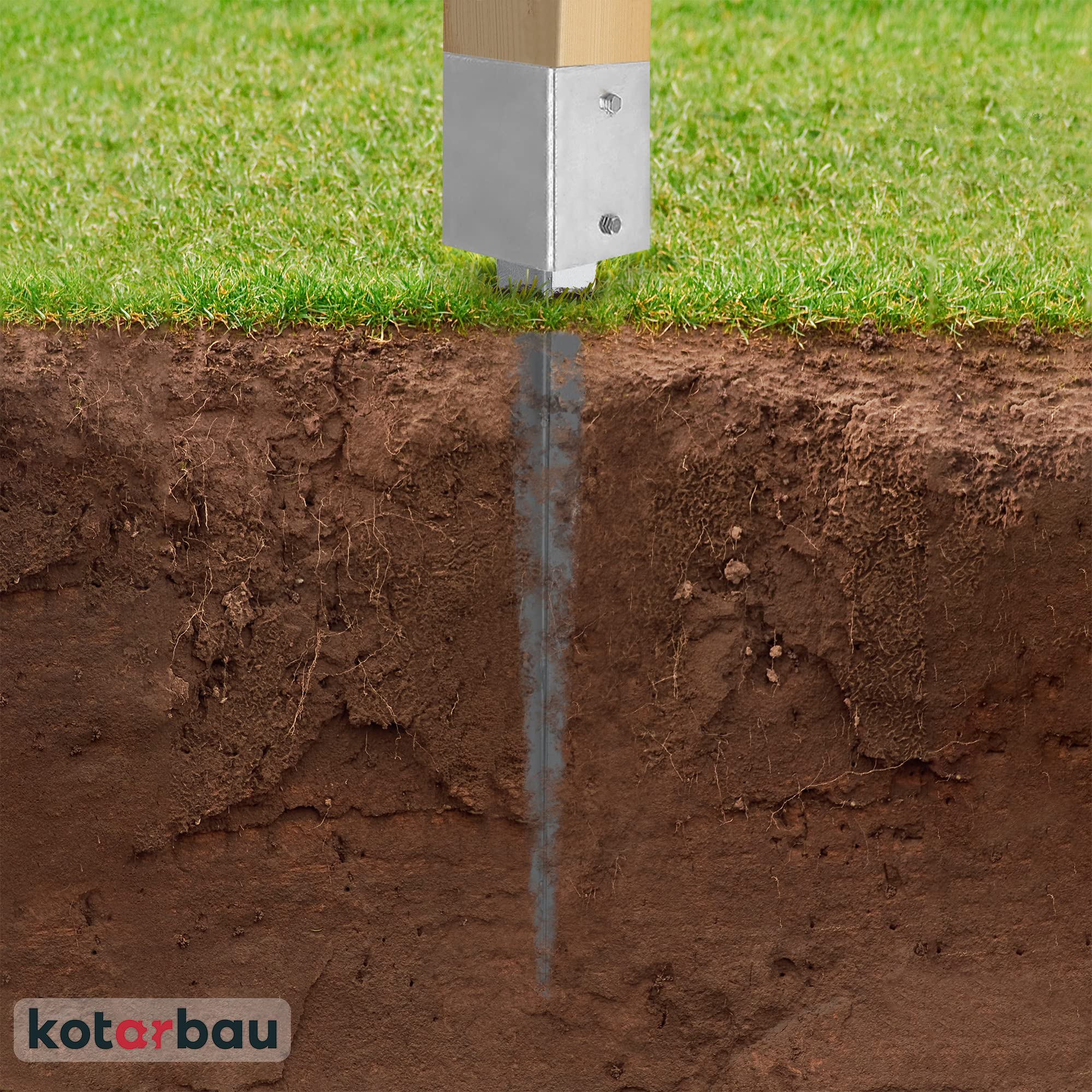 Support de Poteau a Enfoncer 61 x 61 mm Longueur 750 mm - Pied de Poteau Galvanisé à chaud - KOTARBAU - 2