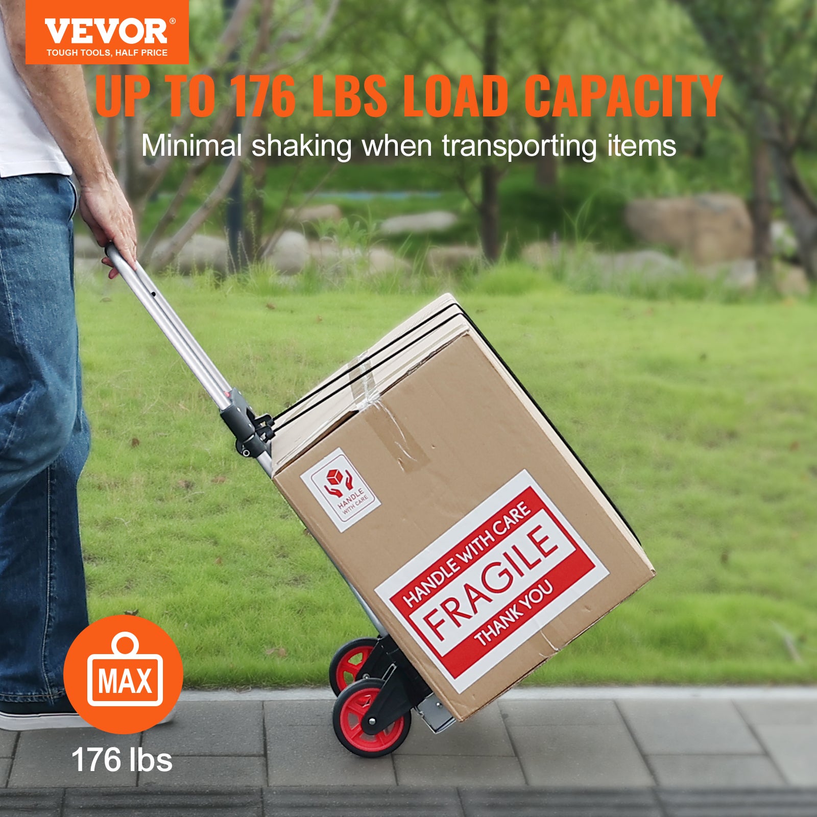 Diable Pliant Charge VEVOR 80 kg Diable Déménagement Manutention en Aluminium Diable Convertible Résistant avec Roues Caoutchouc Poignée Télescopique - 2