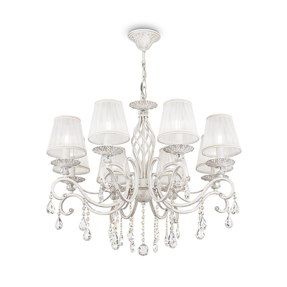 Lampa wisząca Grace biała 8xE14x40W styl klasyczny wym: 119 x 72 x 72 cm tkanina Maytoni