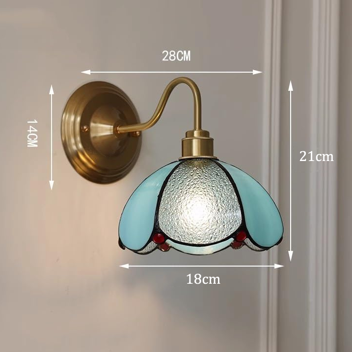 Kinkiet, lampka nocna w stylu vintage, mosiężna lampa ścienna z kloszem szklanym, lampa ścienna wewnętrzna z żarówką, ciepłe światło 3000K - 3