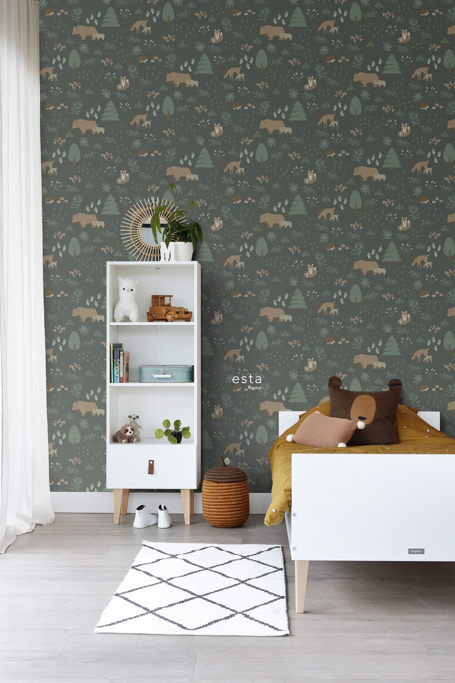 Papier peint forêt avec des animaux de la forêt vert foncé - 53 cm x 10.05 m - ESTAhome - 5