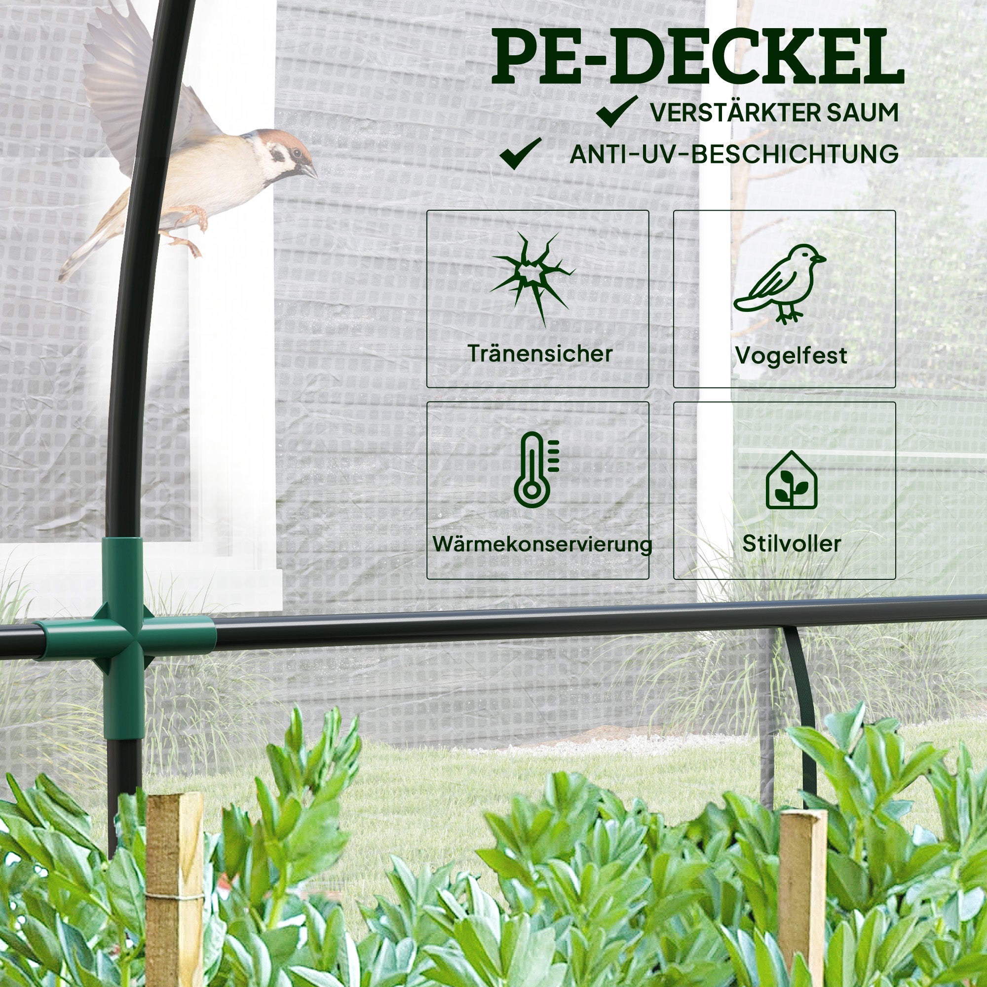 Serre murale, abri pour plantes accessible, bâche en plastique, 300 x 80 x 157 cm, blanche - 7