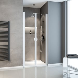 Schulte porte de douche 2 battants, 80x180 cm, verre 5 mm, transparent, porte de douche battante, en niche, profilé blanc, Sunny