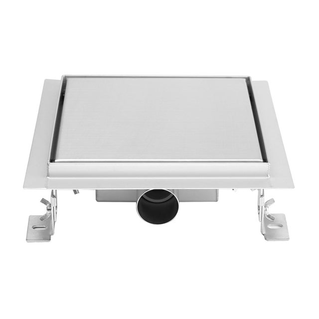 CARA Caniveau de douche carré inox 15 x 15 cm avec siphon anti-odeurs, drainage 36l/min, hauteur réglable