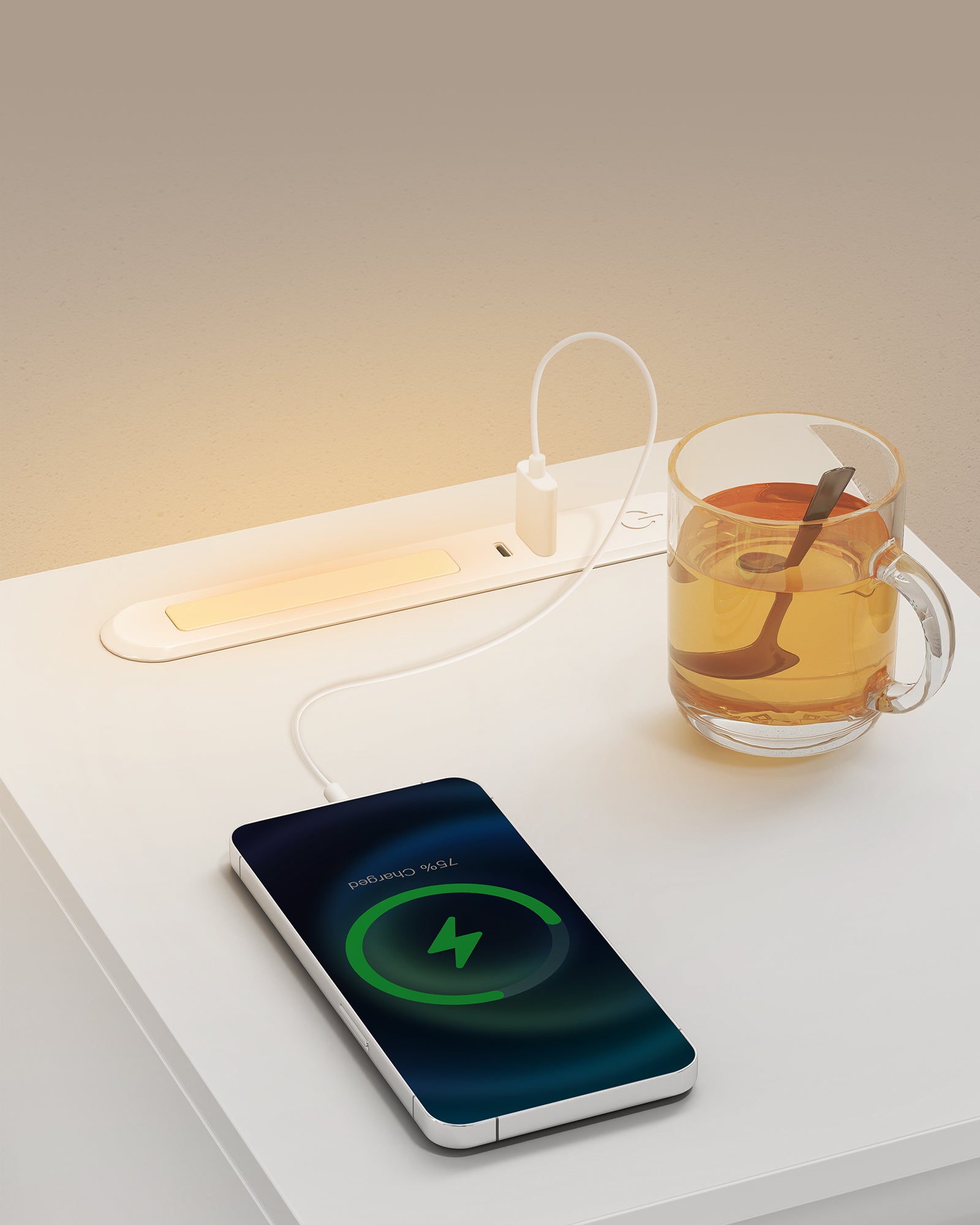 Juego de 2 Mesitas de Noche Estrechas, con LED, USB-A y USB-C, Cajón y Compartimento, Blanco - 5