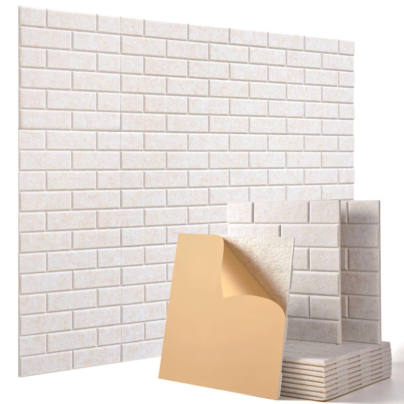 12 sztuk samoprzylepnych paneli dźwiękochłonnych, typ cegła, panele dźwiękochłonne z włókna poliestrowego, 30x30x1cm, kolor camel