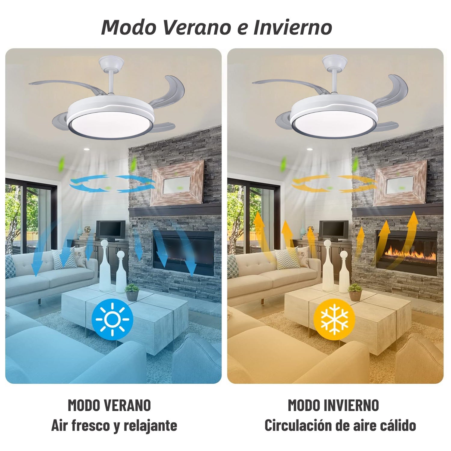 Ventilador de Techo con Luz Motor DC Ultra Silencioso con Aspas Plegables LED 70W Blanco FLMFSD-2301 - 4