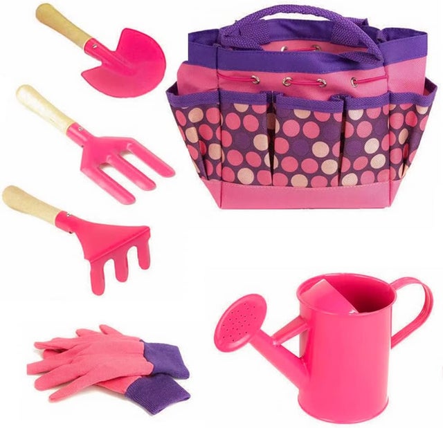 Ensemble d'outils de jardinage pour enfants, ensemble de plage d'extérieur pour enfants, ensemble de 6 pièces (couleur rose)