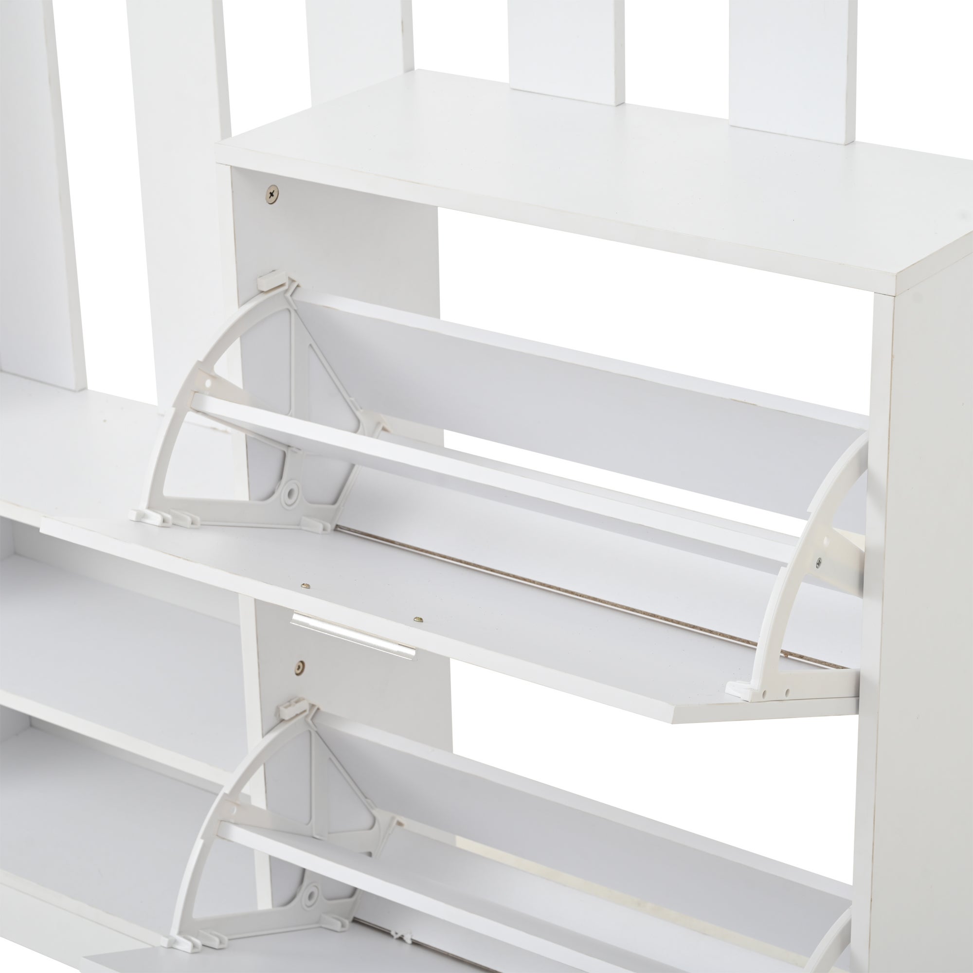 Meuble d'Entrée avec Miroir et 2 Meubles à Chaussures , 135x25x180 cm , Blanc - 6