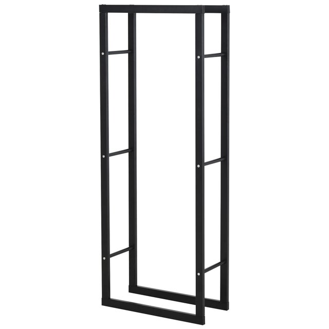 Porte-bois vertical intérieur extérieur charge max 100 kg abri métallique 60x25x150 cm noir