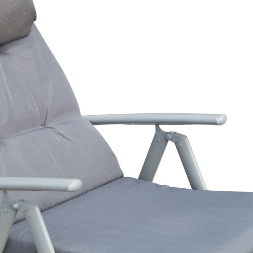 Chaise longue pliante de jardin et plage, dossier réglable 7 positions, métal gris avec coussin, 137x63,5x100,5 cm - 7