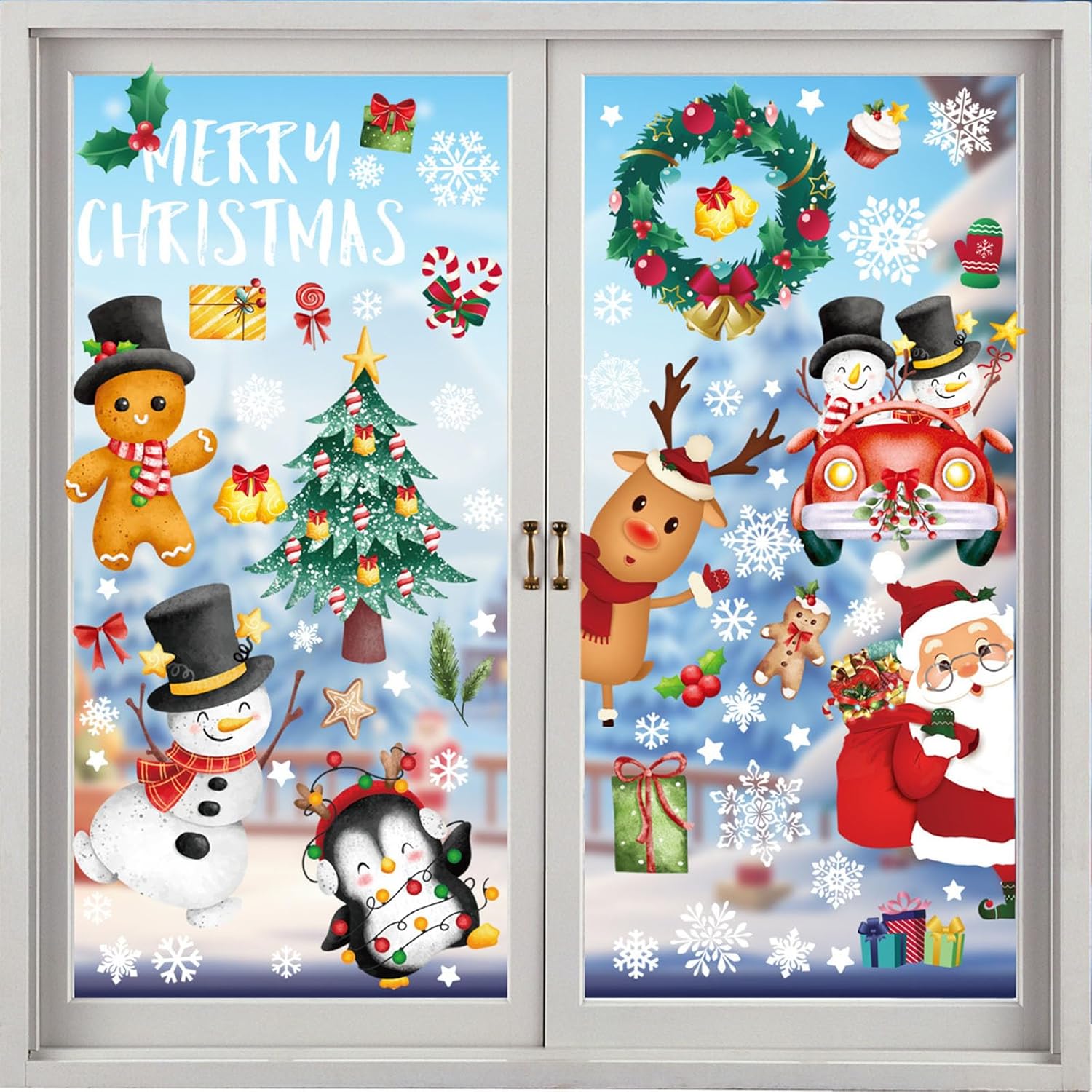 Decoration Noel Stickers Noel Fenetre 247 Pcs Flocon De Neige, Réutilisable Impression Recto-Verso Electrostatique Autocollant[N29] - Maison