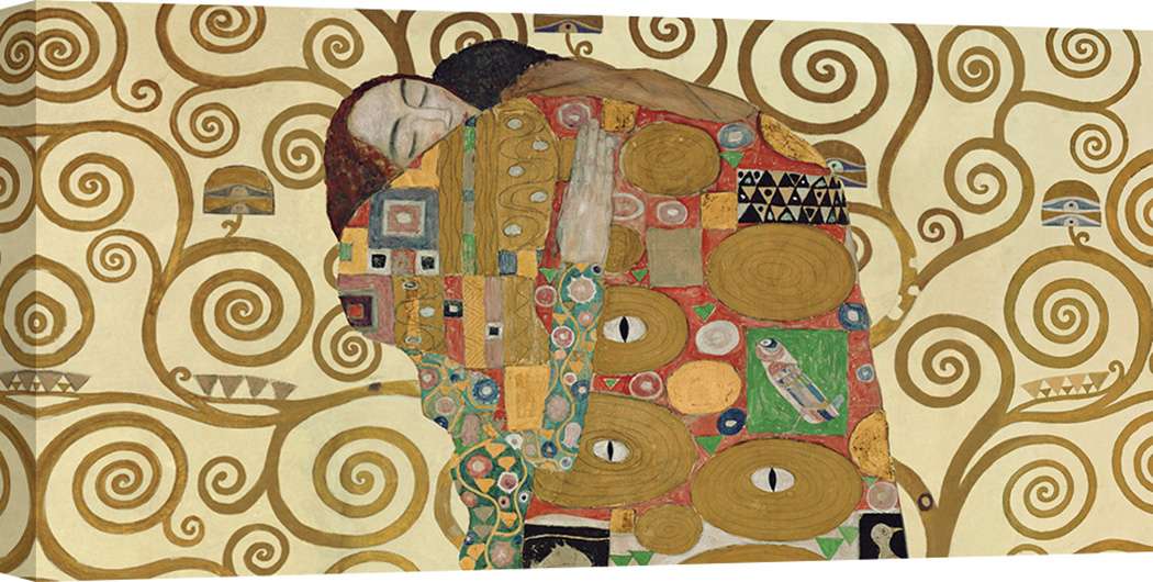 Tableau Gustav Klimt Le Baiser - 120x80 Cm - Toile HD - Déco Vintage Pour Salon Ou Bureau