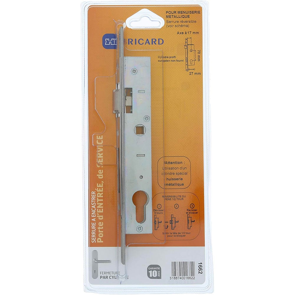 Serrure à encastrer de porte et menuiserie metalique a cylindre Axe 17 mm Reversible Bricard - 3