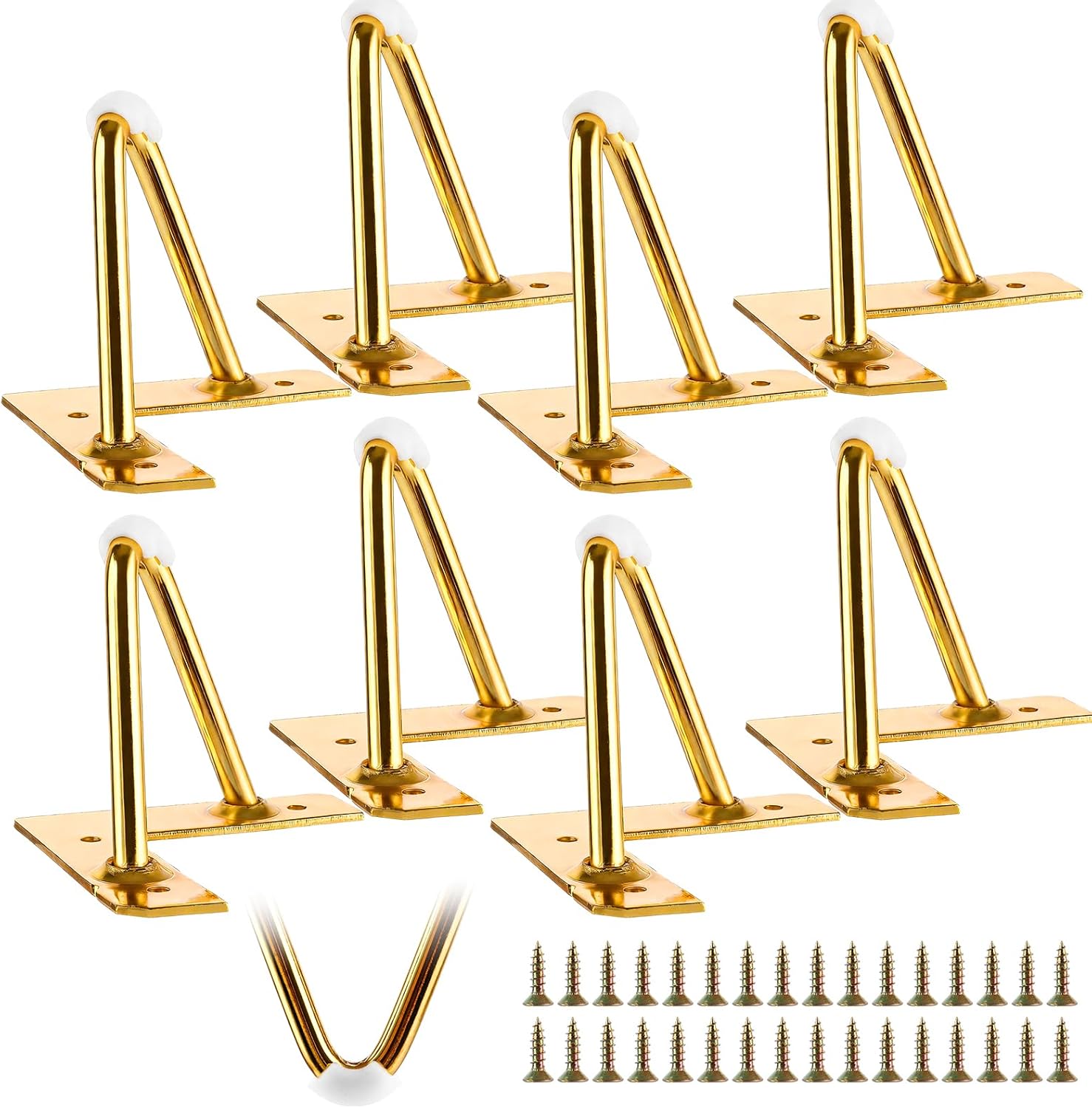 Set de 8 picioare de mobilă de 10 cm - Auriu - 2 bare - Diametru 12 mm - Cu protecții de podea și șuruburi - Picioare stabile pentru comode 8buc