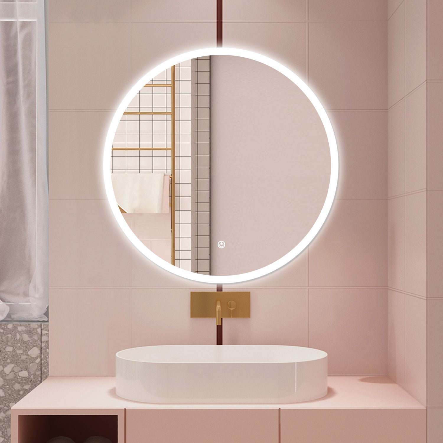 Specchio Bagno Rotondo Con LED 60 Cm - Design Minimalista, Bordo Smussato, Illuminazione Integrata