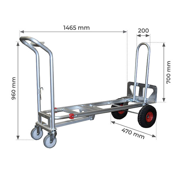 Diable 3 positions aluminium - Charge 250kg / 350kg - Roues increvables - STC3/INC - 6