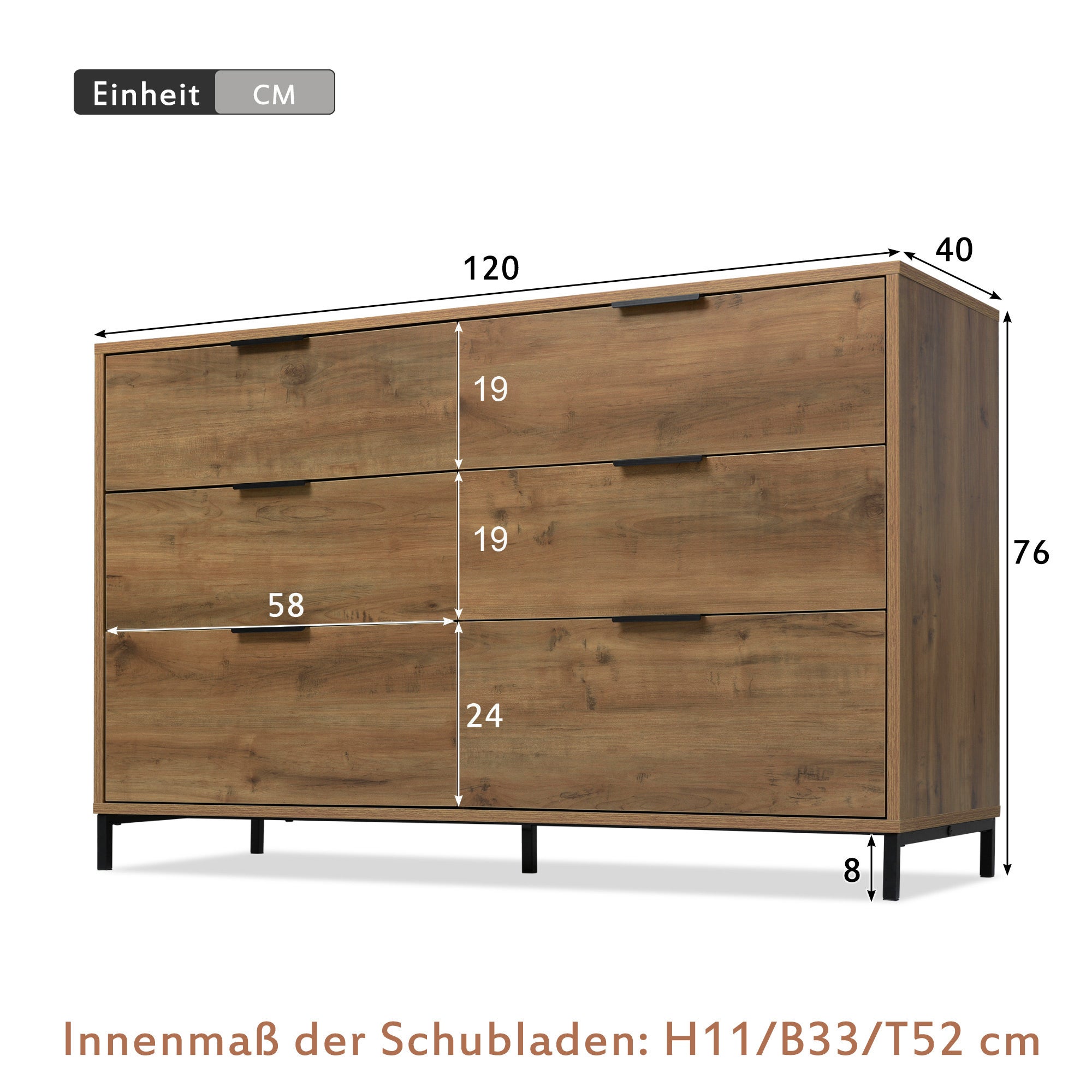 Commode avec étagères réglables- 6 tiroirs - Naturel - 9
