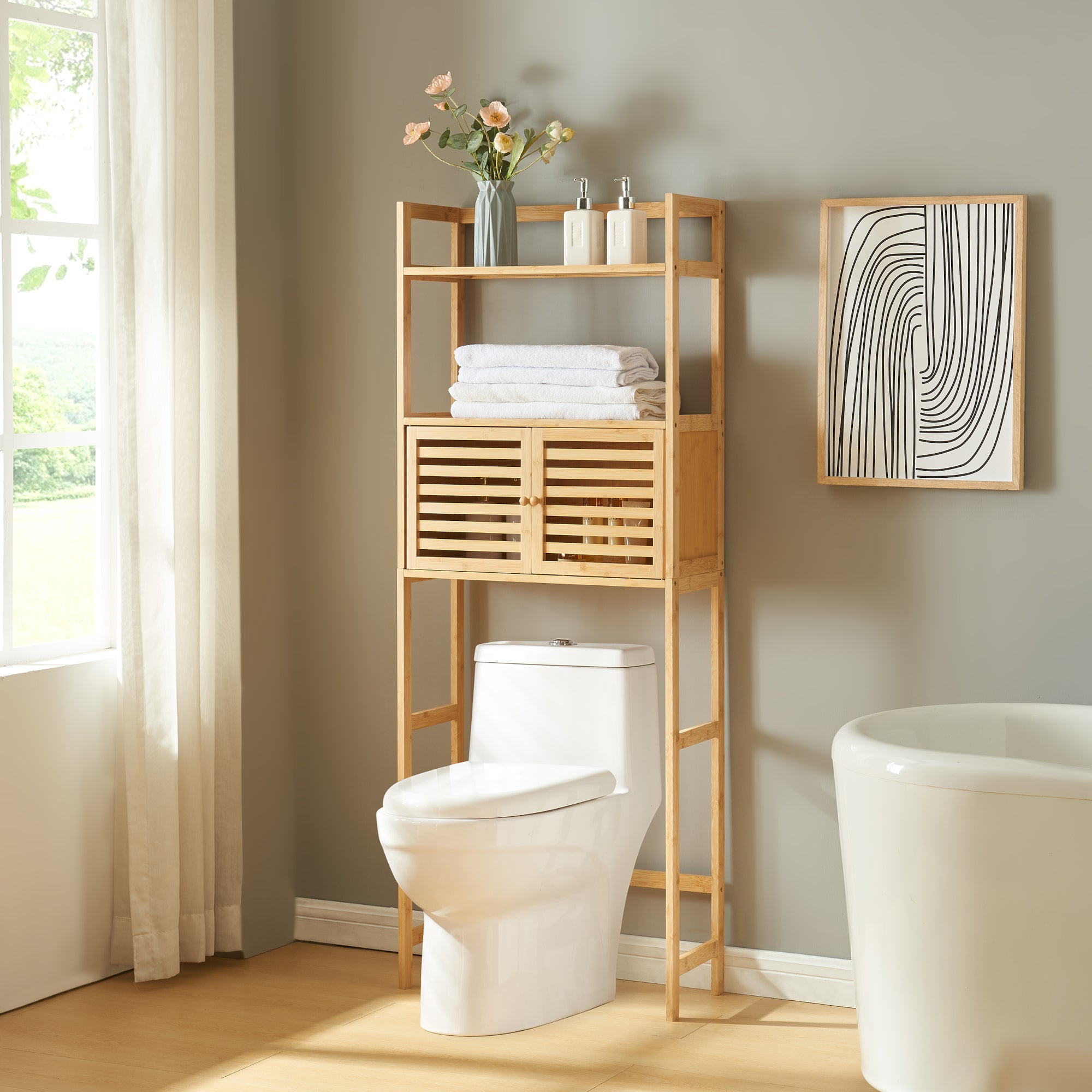 Mueble de baño alto sobre el inodoro 158x60x26 cm - Bambú [en.casa ...