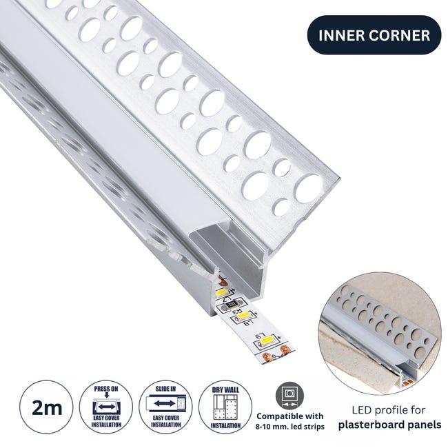 Profilé Aluminium Encastré dans Plâtre / Plaque de Plâtre 2m pour Ruban Profilé Aluminium Encastré dans Plâtre / Plaque de Plâtre 2m pour Ruban