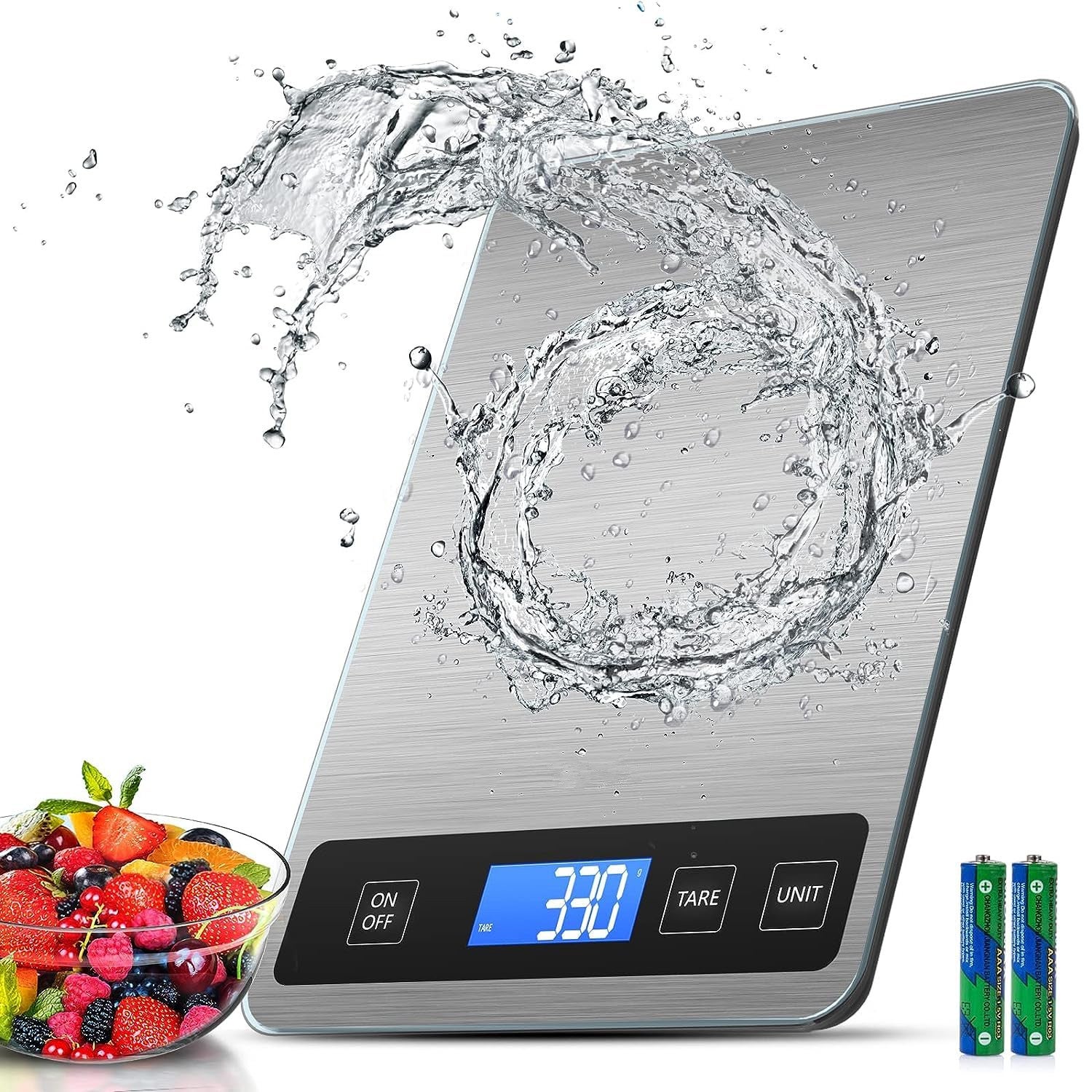 Cyfrowa waga kuchenna 15 kg do przygotowywania posiłków, elektroniczna waga spożywcza ze stali nierdzewnej z dokładnością do 1 g, ekran LCD