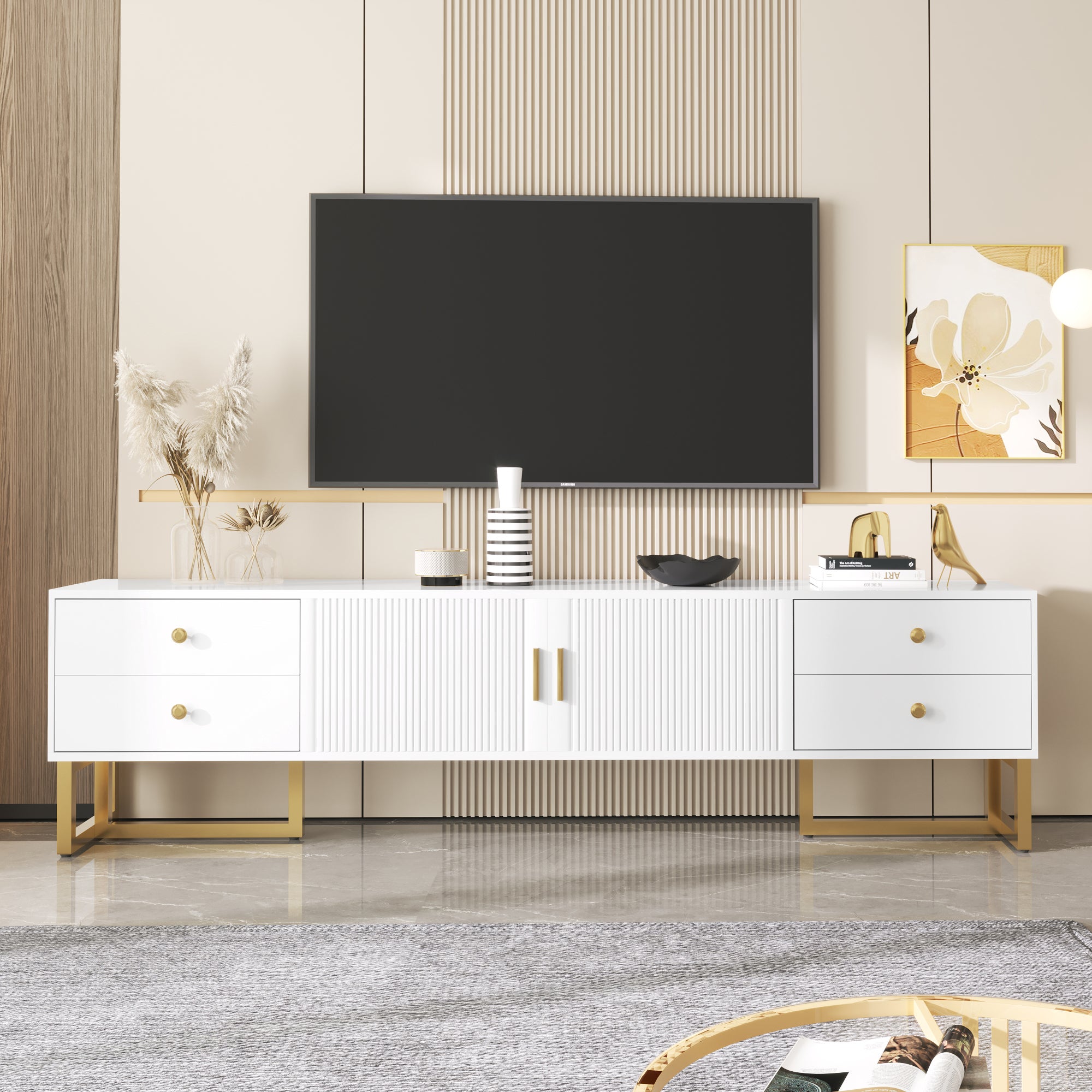 Buffet Moderne avec 4 Portes et 2 Tiroirs , Grand Meuble de Rangement