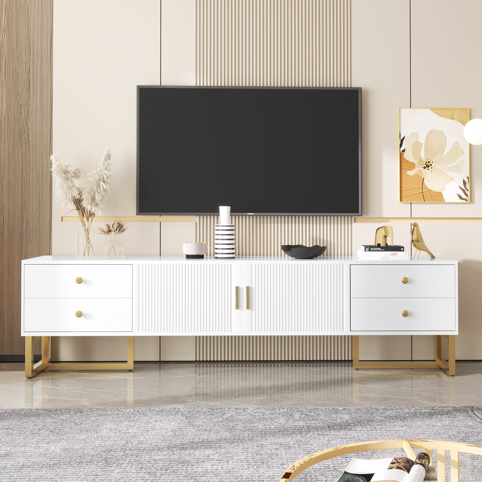Buffet Moderne avec 4 Portes et 2 Tiroirs , Grand Meuble de Rangement Buffet Moderne avec 4 Portes et 2 Tiroirs , Grand Meuble de Rangement