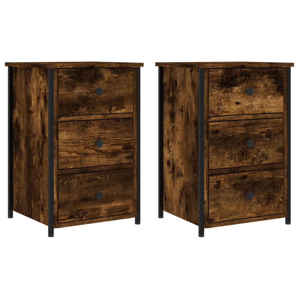 Lot de 2 Tables de chevet，Table d'appoint, Table de nuit pour Salon Chambre chêne fumé 40x36x60 cm bois d’ingénierie790308 - 2