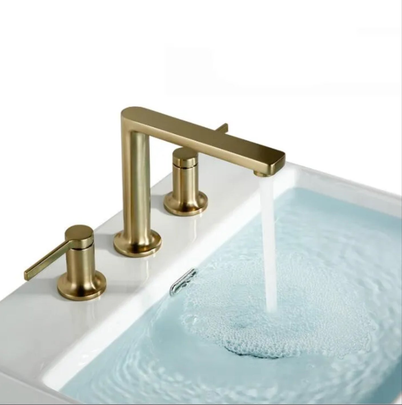 ROBINET DE LAVABO SUR PLAGE 3 TROUS 026 EN LAITON DORÉ BROSSÉ COLLECTION SCAMANDRE - 6