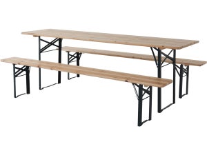 Table de jardin brasserie pliante avec 2 bancs " Lisbonne " - 218 x 59,5 x 75 cm - Marron