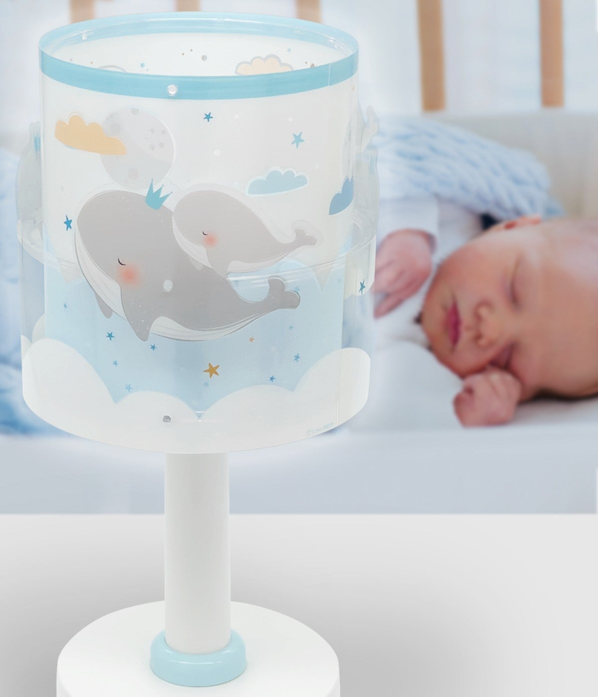 Lampka stołowa Whale Dreams - Wieloryby dla dzieci niebieska