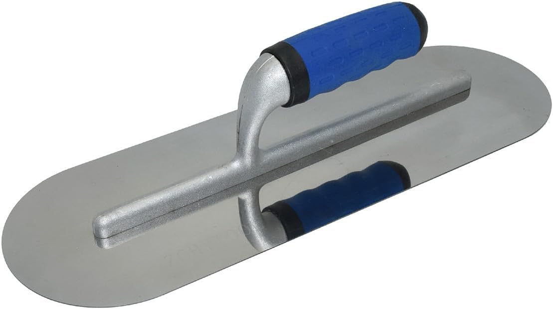 Okrągła kielnia wygładzająca ze stali nierdzewnej - 350 x 100 mm - Uchwyt gumowy - Płaski przód - Kielnia czyszcząca - Narzędzie do czyszczenia betonu