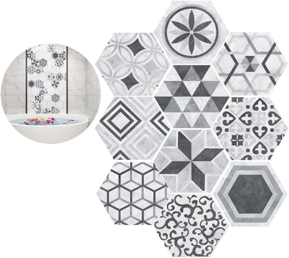 Pegatinas para azulejos hexagonales de estilo industrial, antideslizantes, autoadhesivas, extraíbles.
