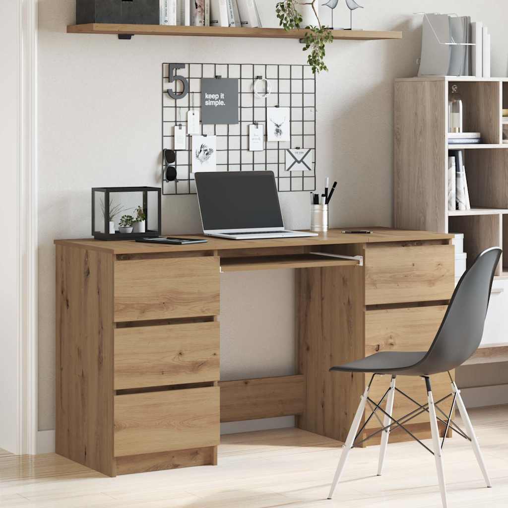 Vidaxl Escritorio Madera De Ingeniería Roble Artisan 140X50x77 Cm , Leroy Merlin