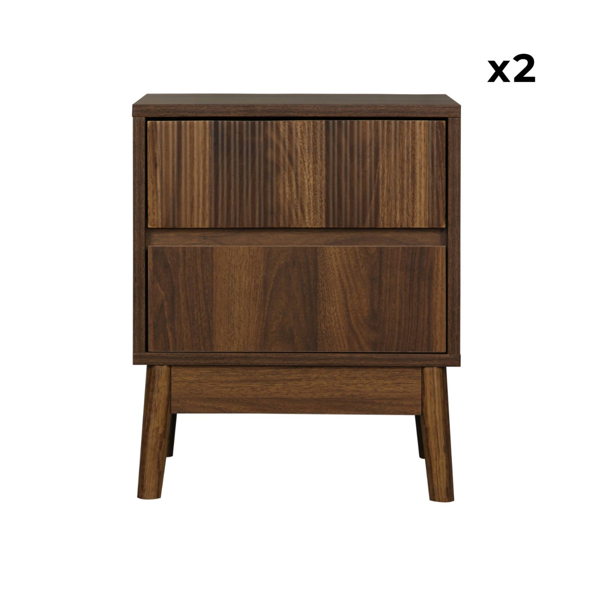 Lot de 2 tables de chevet deux tiroirs. décor bois de noyer et piétement en pin - Linear - 9