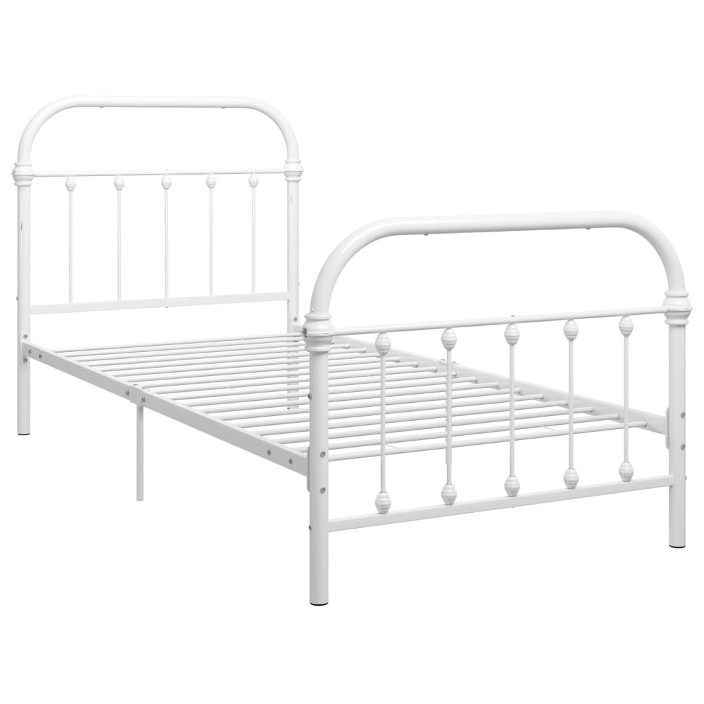 Łóżko Metalowe Białe Rama Łóżka Ze Stelażem DO Pokoju Sypialni 100 x 200 cm