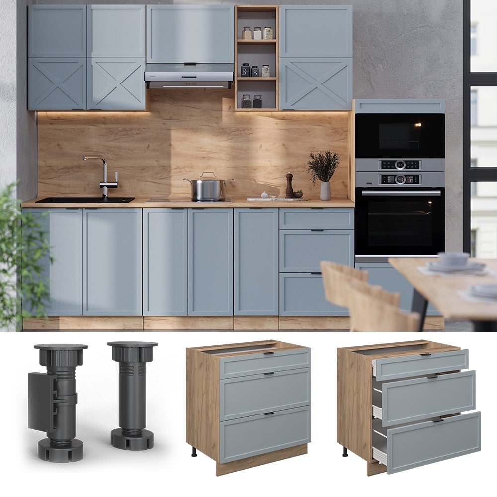 Vicco Armário baixo de cozinha Fame-Line, Azul acinzentado claro, 80 cm ...