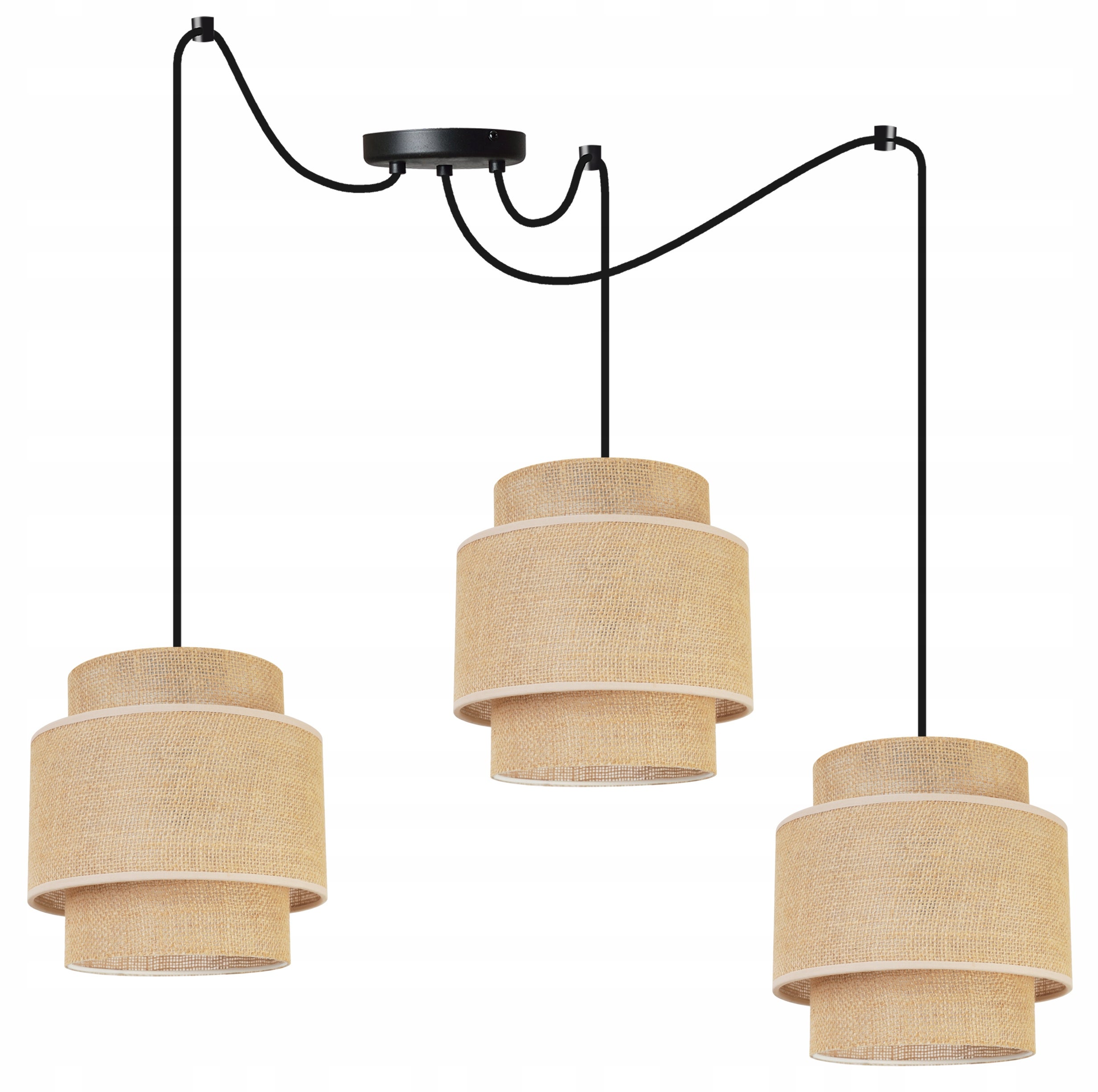 Lampa sufitowa wisząca Boho Pająk loft 3xE27 abażur juta czarny/beżowy Light Home LH