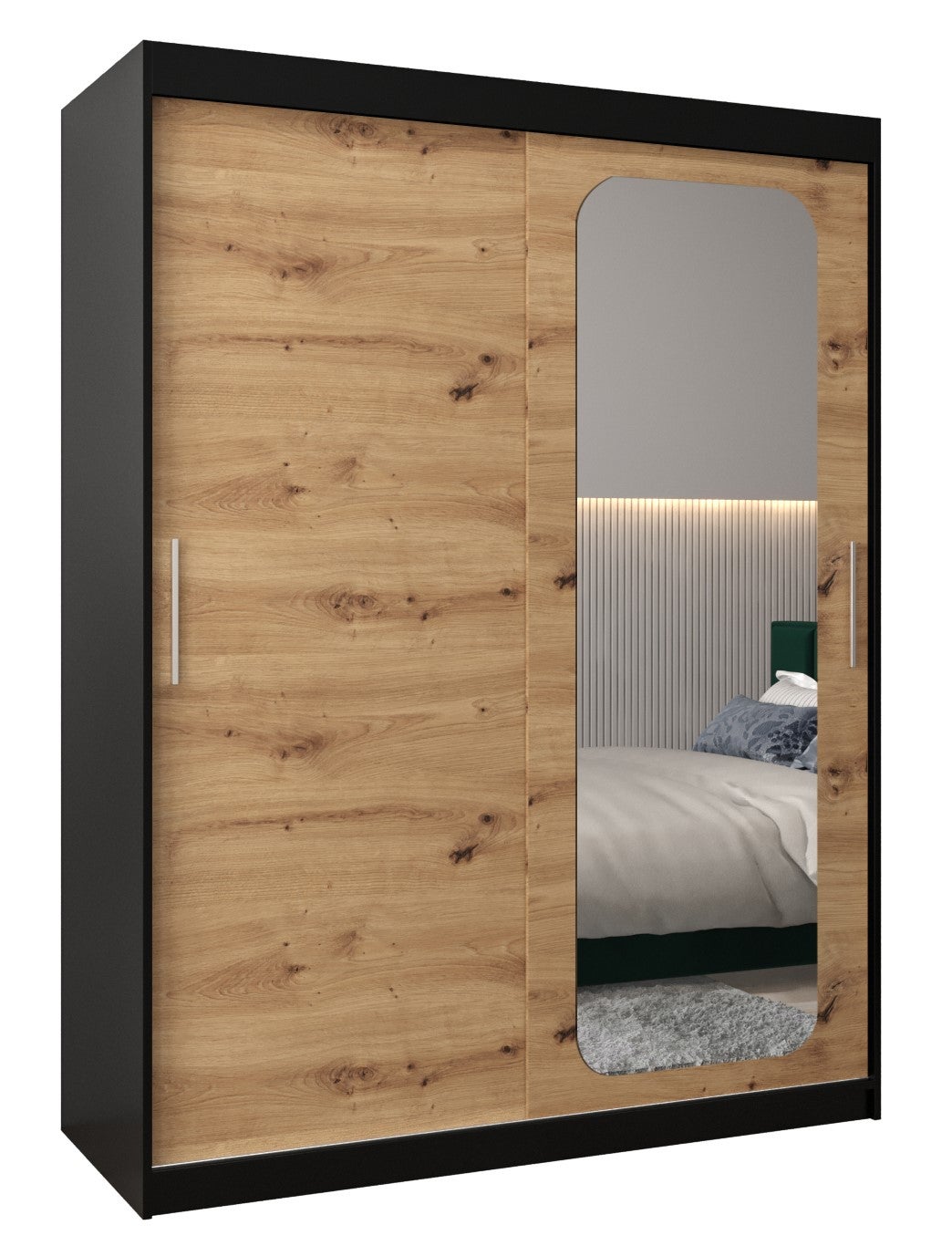 Szafa przesuwna garderoba PROMO T2 150 x 62 x 200 cm Czarny + Artisan - Abiks Meble