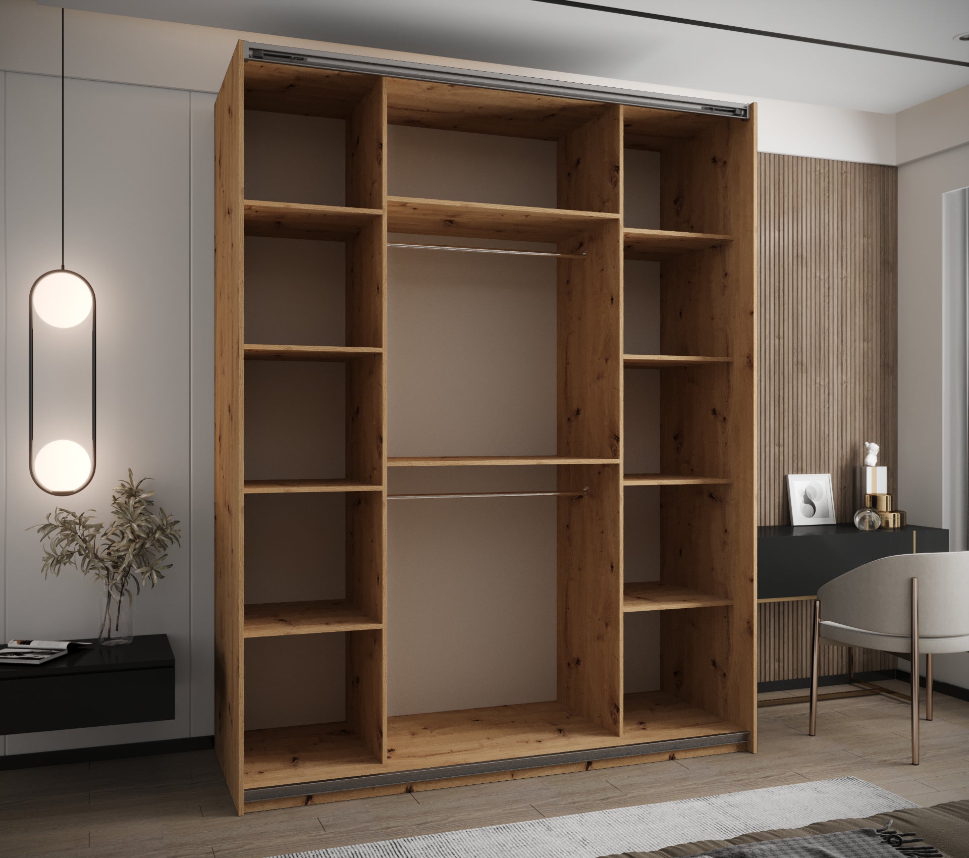 Szafa przesuwna wysoka Lux 2 200 x 64 x 245,5 cm artisan + artisan + u. srebrny - Abiks Meble - 4