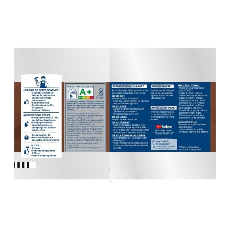 RIPOLIN Peinture pour bois intérieur et extérieur - Gris clair Ral 7035 satin - 2,5 L - 4