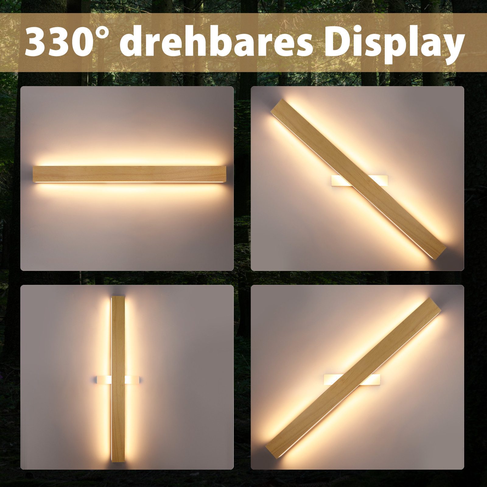 Applique da parete a LED NETTLIFE, lampada da parete per interni in legno - 100 cm, 36 W, luce indiretta moderna su e giù, luce bianca calda 3000 K. - 7
