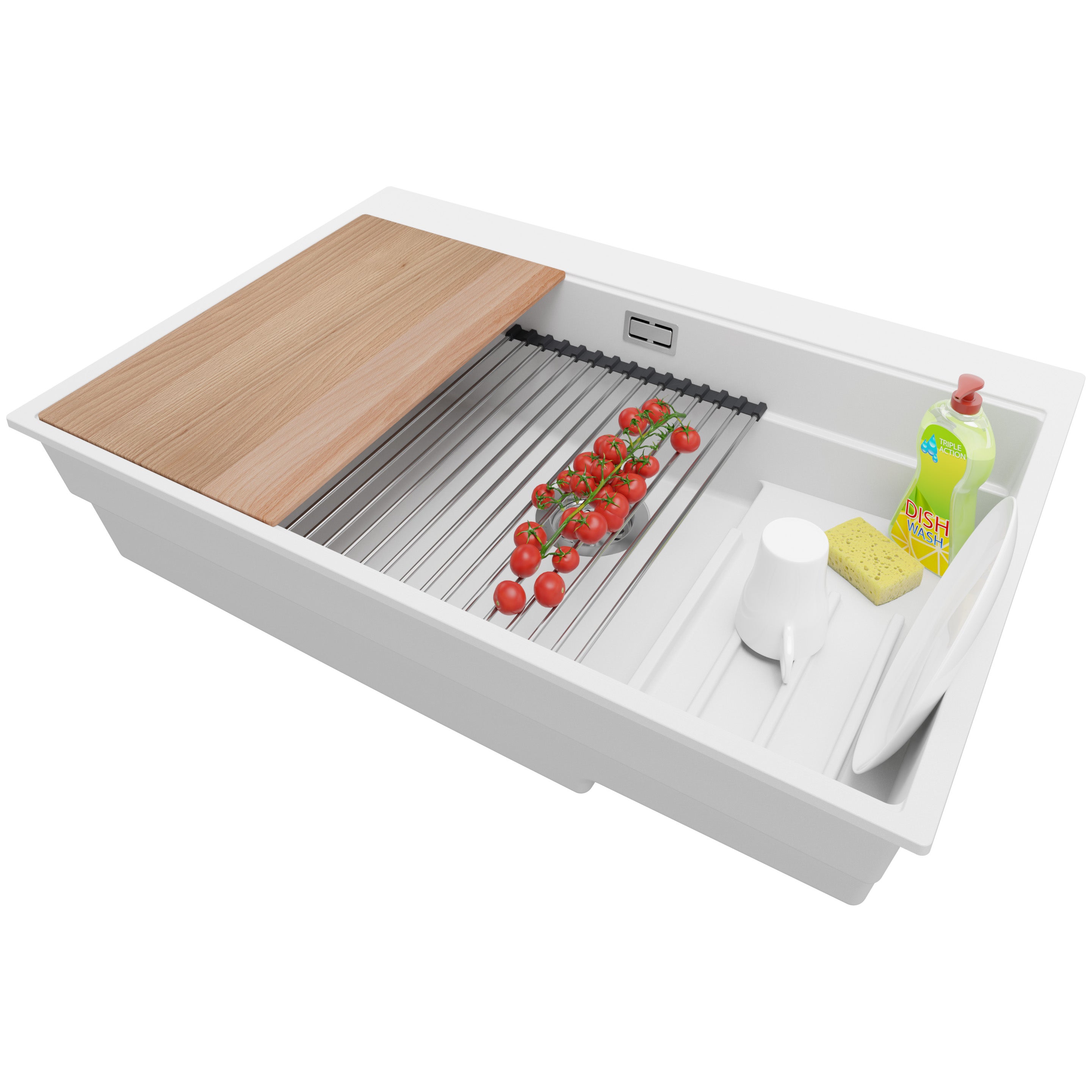 Evier Cuisine en Granit Blanc 78x53cm, Lavabo 1 bac + Kit de Vidage + Accessoires, Évier à Encastrer au meuble 80cm - Oslo Max PRIMAGRAN - 2