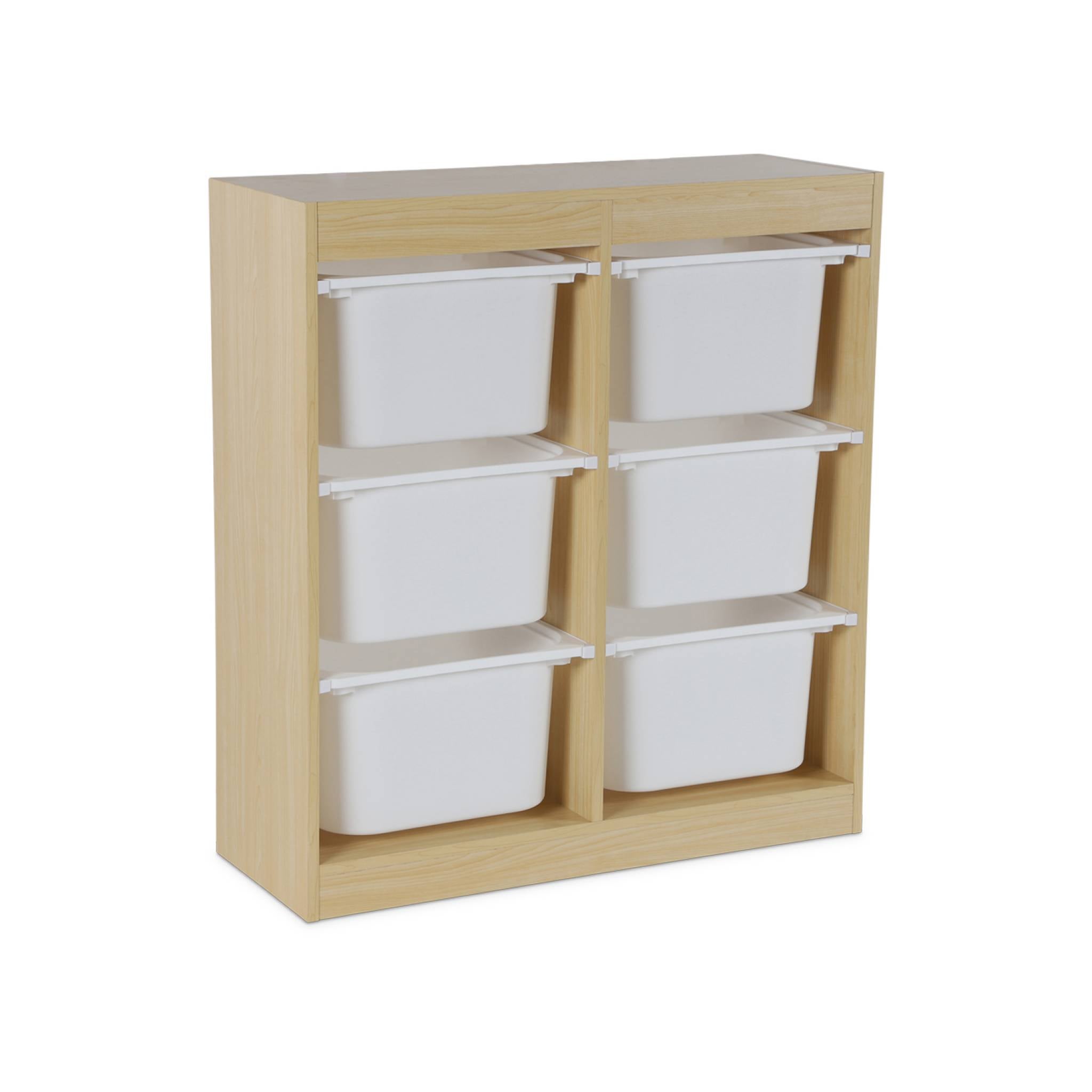 Meuble de rangement enfant. naturel. 6 bacs de rangement en plastique ...