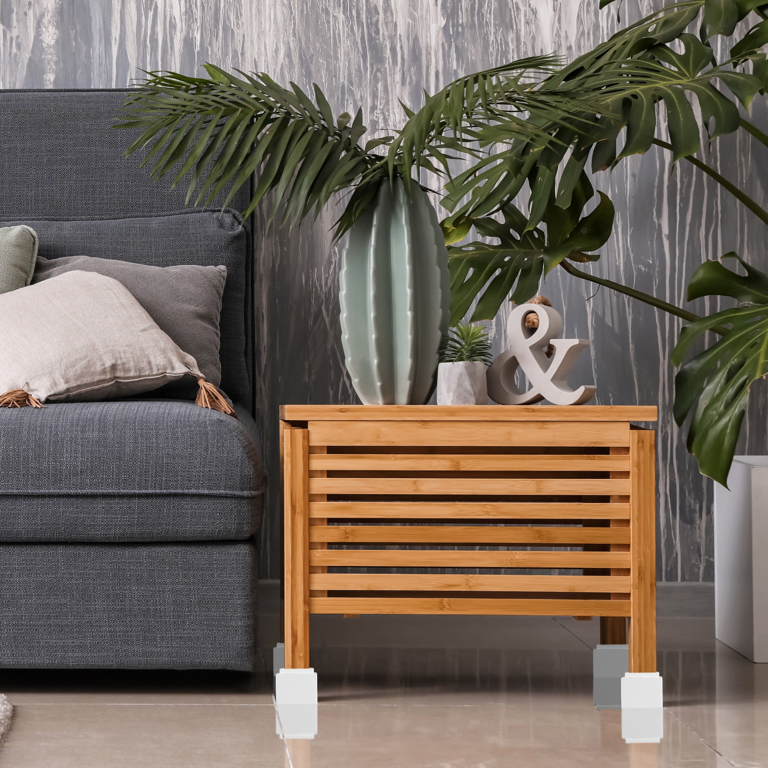 Rehausseurs de meuble en lot de 4, Élévateurs d’env. 8,5 cm, tables, autres meubles, 10x11,5x11,5 cm, marron, Relaxdays - 3