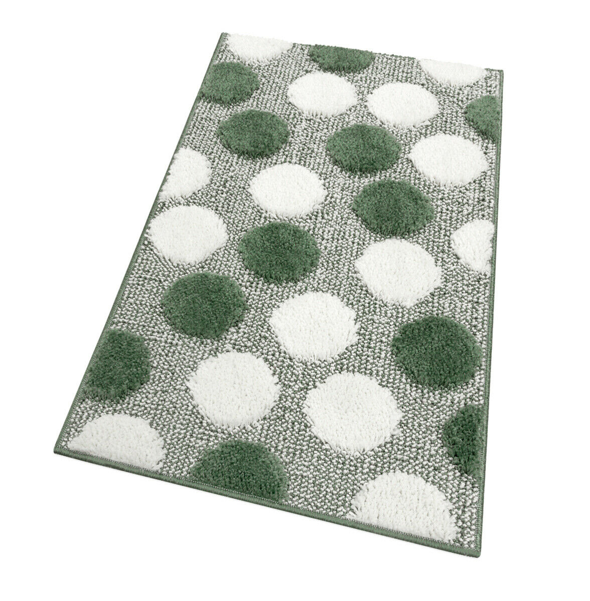 Alfombra de baño 50x110 cm para ducha pie de cama moderna suave antideslizante absorbente shaggy lunares verde