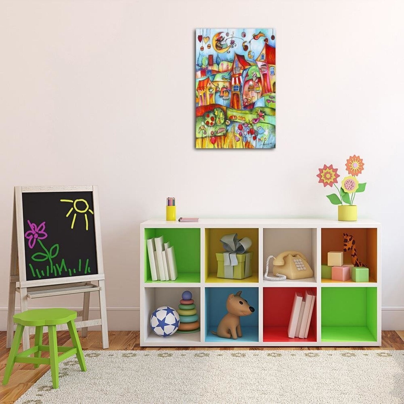 Tableau bois ville de conte de fées - 80 x 120 cm - 3