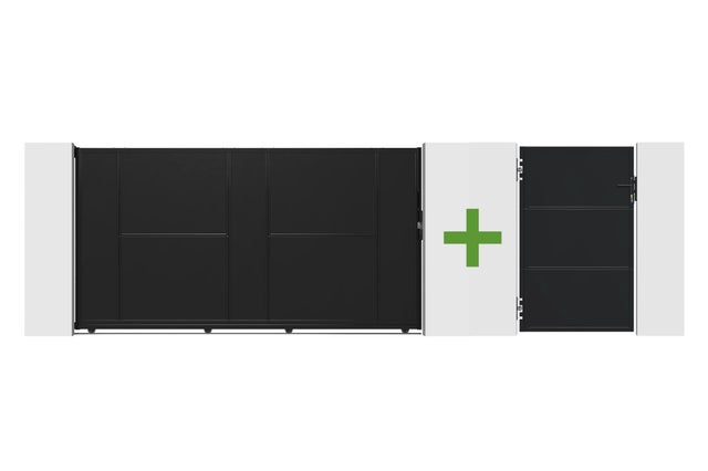 Portail coulissant acier 3m NALI H.160cm noir + Portillon H.160cm noir