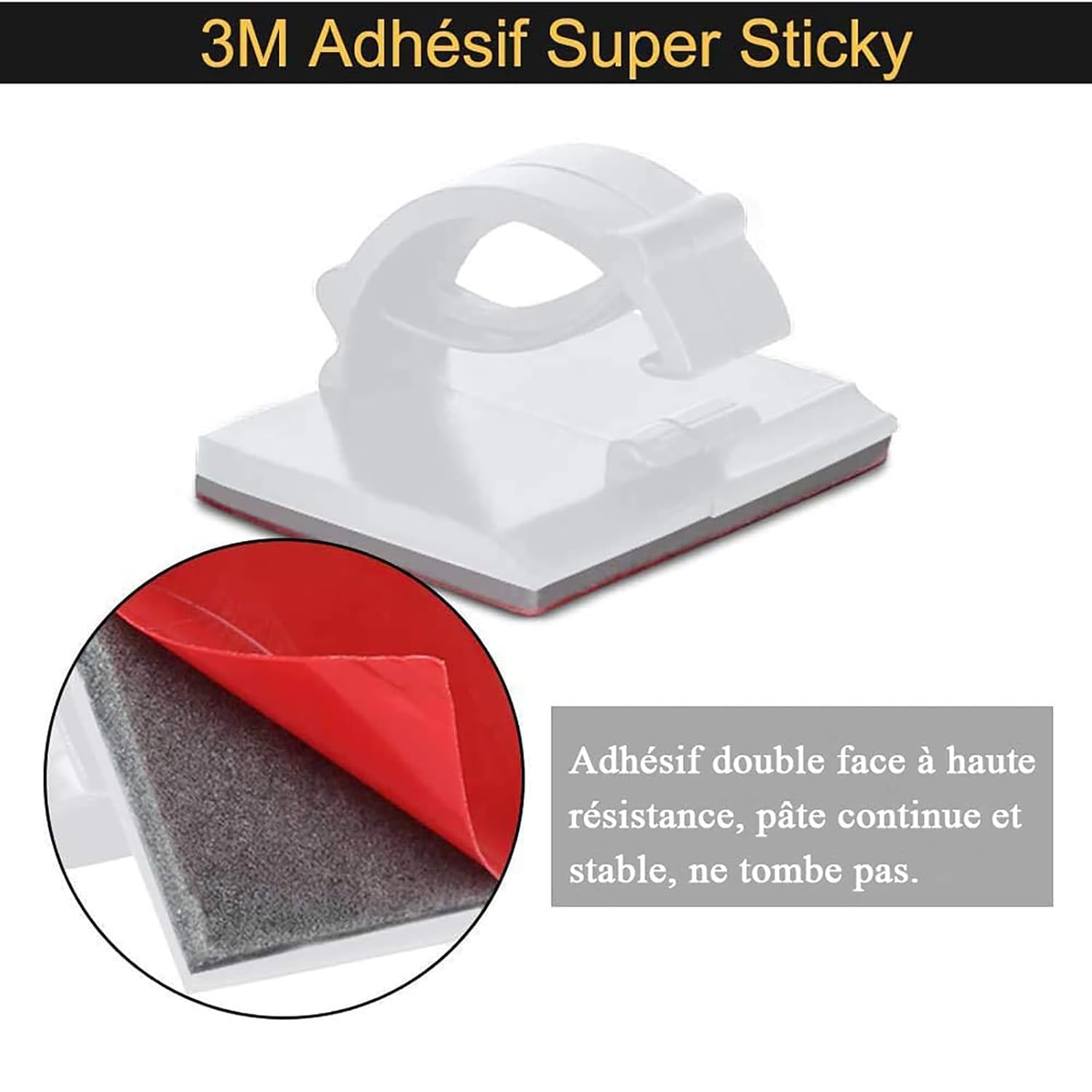 100PCS Clips Câble Adhésif 3M Résistants, Organisateur de Câbles Universel pour Bureau, Voiture, Fixation Accroche Câble Mural Électrique Réglable - 3