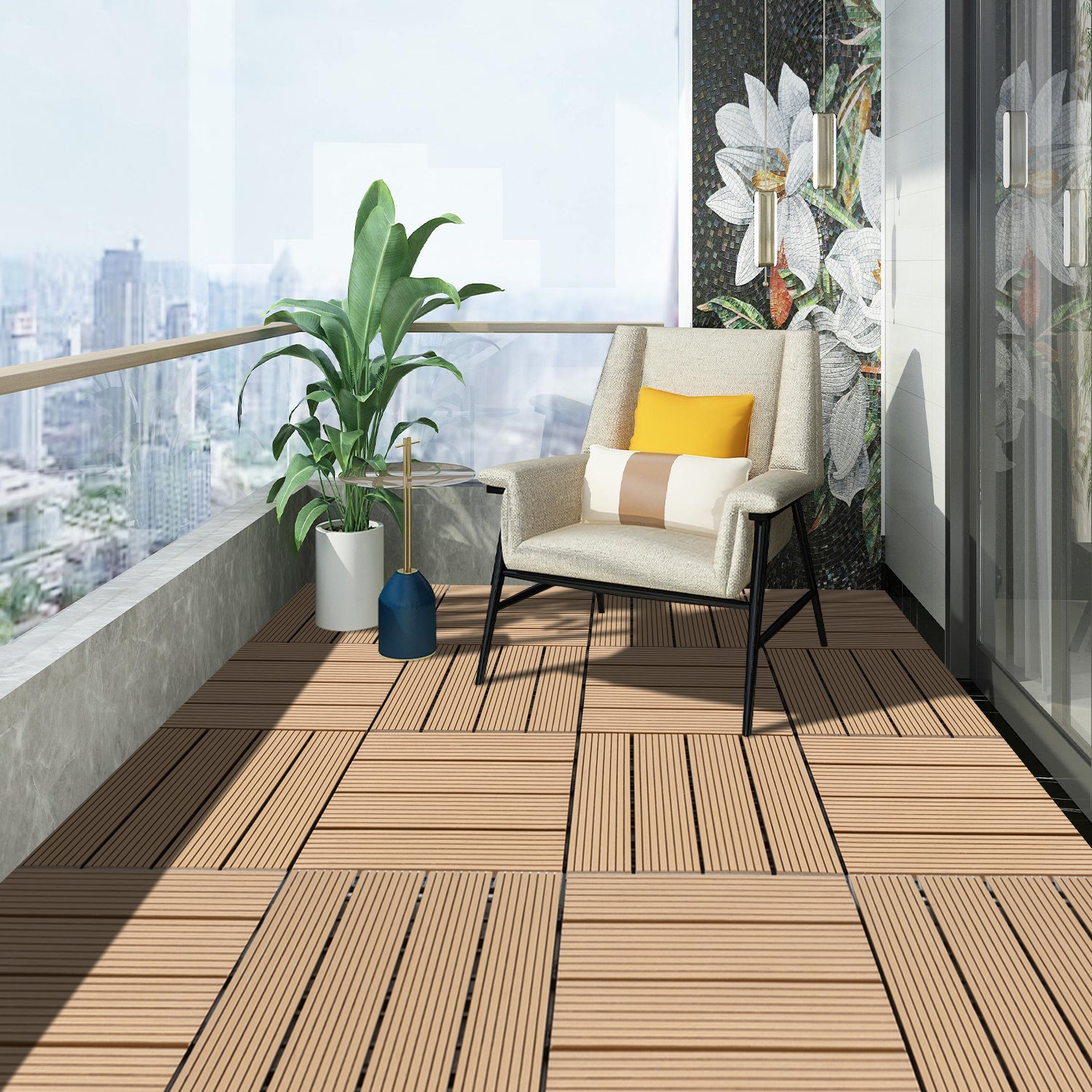 Lot de 22 dalles de terrasse clipsables 30 × 30 cm – Revêtement extérieur pour jardin, balcon et piscine - 8